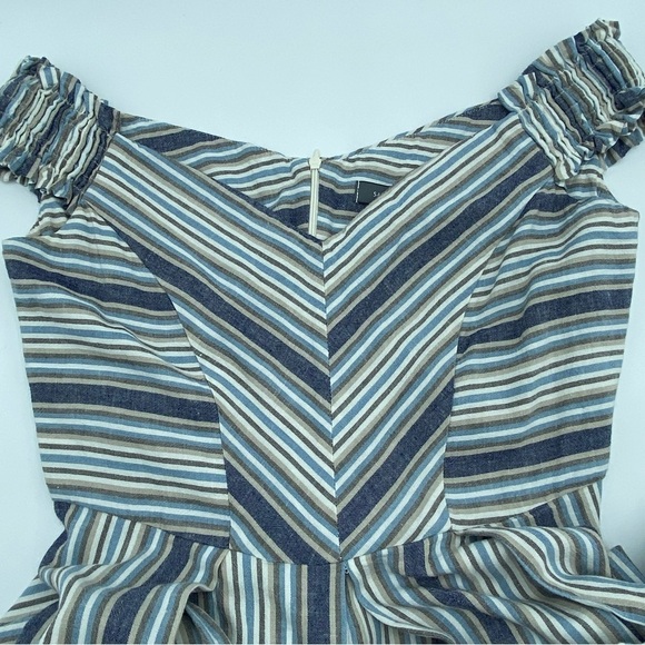Sandro Ferrone Medium Dress Off The Shoulder Striped Linen Blend Made In Italy - Picture 12 of 15